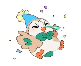 🎉 Rowlet Pokemon pokemon, rowlet, fête, mignon, soirée, oiseau telegram sticker
