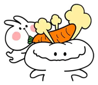 😖 conejo, zanahoria, lindo, ilustración, animal, dibujos animados, pegatina whatsapp sticker