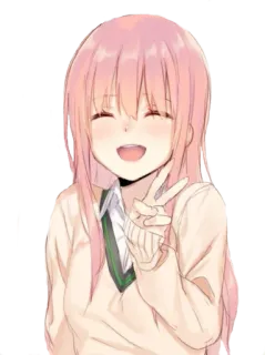 👋 อนิเมะ, ผู้หญิง, ผมสีชมพู, สัญลักษณ์สันติภาพ, น่ารัก, มีความสุข telegram sticker