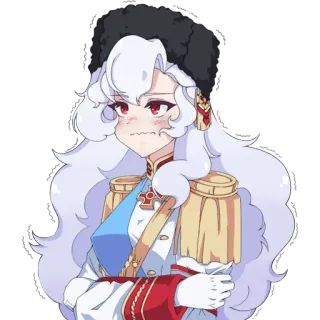 🥶 アニメ, 制服, 帽子, 軍, 女性, 白い髪 telegram sticker