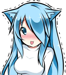😜 Anime, Kawaii, Dziewczyna, Niebieskie włosy, Kocie uszy telegram sticker