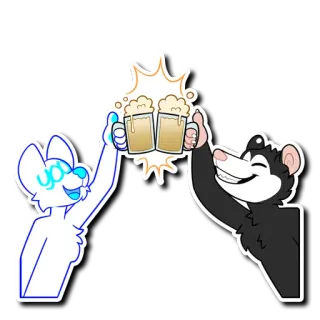 🍺 YAY Roti panggang, Bersulang, Opossum, Kartun, Binatang, Teman, Perayaan whatsapp sticker