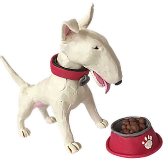 🥘 dog, bull terrier, pet, animal, dog food, bowl, canine telegram sticker