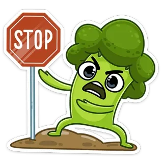 ⛔️ STOP brócolis, sinal de stop, legume, desenho animado, aviso, saúde whatsapp sticker