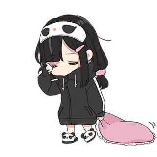 🖤 Anime, Chibi, Lindo, Dormilón, Chica, Panda, Pijama telegram sticker