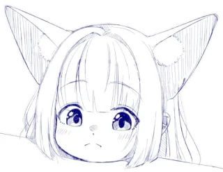 😟 Anime, Gadis, Telinga kucing, Imut, Ilustrasi, Sketsa telegram sticker