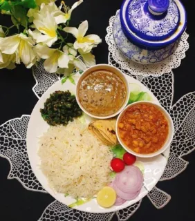 🍲 indian cuisine, thali, food, rice, dal makhani, chole, vegetarian, dish telegram sticker