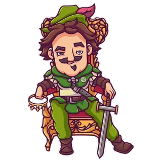 👑 Desenho animado, Fantasia, Personagem, Espada, Trono, Robin Hood, Medieval telegram sticker