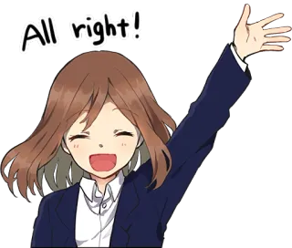 🙋‍♀️ All right! anime, chica, feliz, alegre, saludando, positivo whatsapp sticker