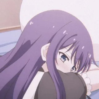 🧚‍♀ Anime, Mädchen, Cartoon, Süß, Lila Haare, Liegend whatsapp sticker