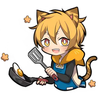 😃 고양이소년, 요리, 계란, 애니메이션, 귀여운 telegram sticker
