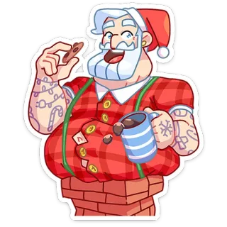 🍪 Santa Claus Père Noël, Noël, Tatouage, Fêtes, Dessin animé, Personnage telegram sticker