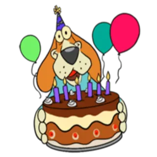 🎂 chien, anniversaire, gâteau, bougies, fête, ballons, célébration telegram sticker