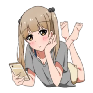 👀 Anime, Mädchen, liegend, Handy, süß, Cartoon, Figur whatsapp sticker