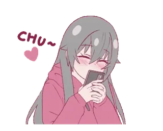 ❤️ OMGee Anime, Cô gái, Hồng, Áo hoodie, Nhắn tin, Dễ thương, Trái tim, Đỏ mặt telegram sticker