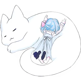 😴 Katze, Mädchen, schlafend, Anime, süß, Umarmung, Haustier, kawaii telegram sticker