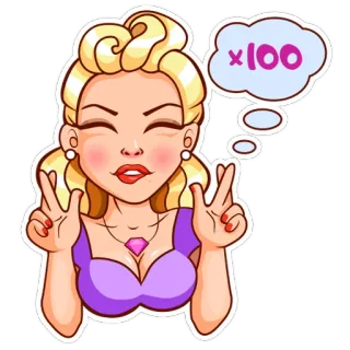 🙏 x100 femme, blonde, signe paix, bulle pensée, multiplicateur telegram sticker
