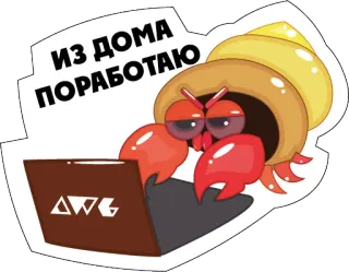 😐 ИЗ ДОМА ПОРАБОТАЮ Рак-отшельник, Удаленная работа, Ноутбук, Краб, Животное, Компьютер telegram sticker