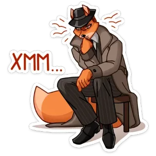 🤔 XMM... fox, detective, cartoon, thinking, suit, hat, seated whatsapp sticker