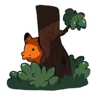 🐯 만화 여우, 동물, 숲, 나무, 숨기, 덤불, 야생 동물 telegram sticker