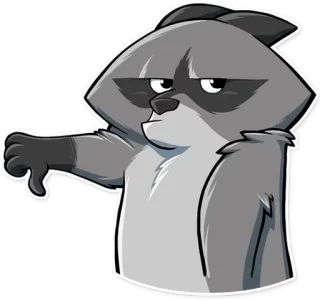 👎 너구리, 싫어요, 싫음, 만화, 동물, 귀여운 telegram sticker