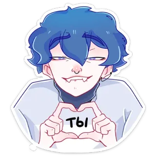 ❤ ТЫ desenho animado, cabelo azul, coração, amor, estilo anime, fofo whatsapp sticker
