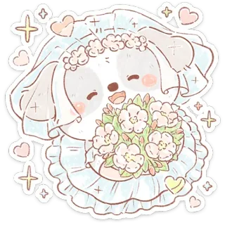 🐶 wedding, bride, dog, cute, cartoon, celebration, love, flowers telegram sticker
