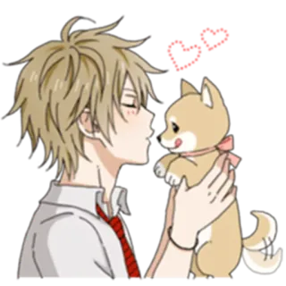 😚 anime, boy, dog, cute, shiba inu, hearts telegram sticker