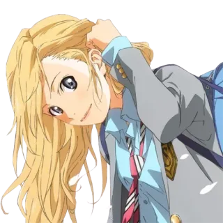😏 Kaori Miyazono Your Lie in April Аниме, Персонаж, Блондинка, Каори Миядзоно, Твоя апрельская ложь, Школьная форма whatsapp sticker