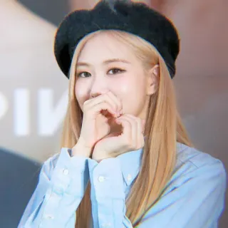 🍵 Rose K-pop, cantora, mulher, boina, cabelo loiro, coração telegram sticker