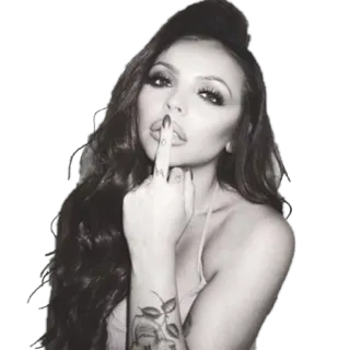 🖕 mulher, dedo do meio, tatuagem, retrato, gesto, preto e branco whatsapp sticker