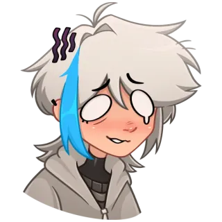 😵 anime, cartoon, character, sticker, white hair, blue highlight telegram sticker
