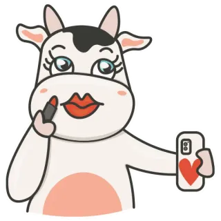 💄 vaca, maquillaje, selfi, lápiz labial, animal, dibujos animados, belleza whatsapp sticker