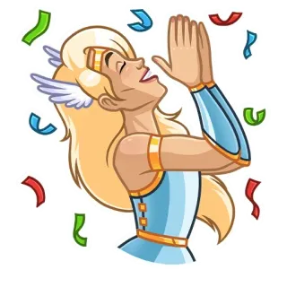 🎊 mulher, confetes, loira, asas, celebração, aplausos, desenho animado telegram sticker