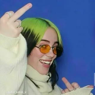 🖕 Billie Eilish Billie Eilish, นักร้อง, นิ้วกลาง, ท่าทางไม่สุภาพ, คนดัง, ป๊อปสตาร์ telegram sticker
