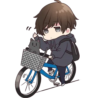 🚲 Аниме, Мультфильм, Каваий, Кот, Велосипед, Чиби, Милый, Езда whatsapp sticker