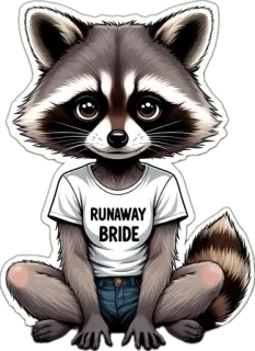 🤩 RUNAWAY BRIDE Waschbär, Braut, Ausreißer, Tier, Cartoon, Aufkleber, niedlich telegram sticker