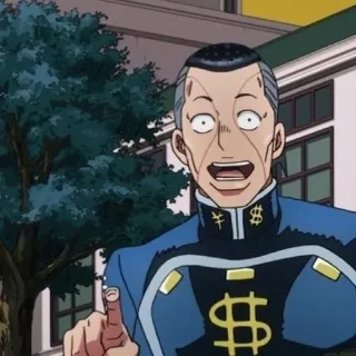 😳 Okuyasu Nijimura JoJo's Bizarre Adventure 애니메이션, 만화, 죠죠의 기묘한 모험, 니지무라 오쿠야스, 캐릭터, 달러 기호 telegram sticker