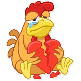 💔 frango, triste, desilusão amorosa, coração partido, chorando, emoji, desenho animado whatsapp sticker