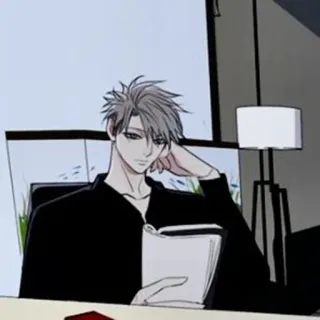 🕸 homme, lecture, livre, intérieur, assis, style anime whatsapp sticker