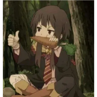 👍 Megumin Konosuba anime, megumin, konosuba, carrot, thumbs up, eating, cute, anime girl telegram sticker
