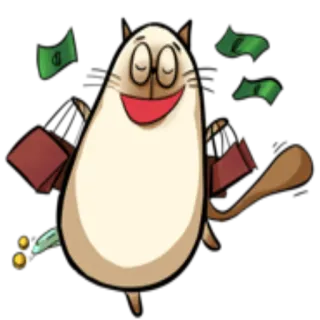 🛍 gato, dinero, compras, feliz, dibujos animados, lindo telegram sticker