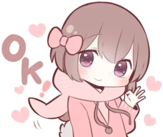 🆗 OK милый, аниме, девушка, ок, розовый, сердечки, одобрение, согласие telegram sticker