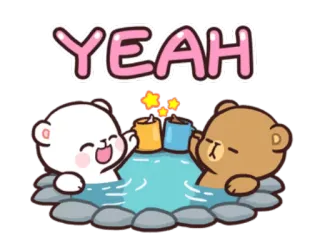 😆 YEAH ursos, hidromassagem, celebração, fofo, Milk and Mocha, sticker animado telegram sticker