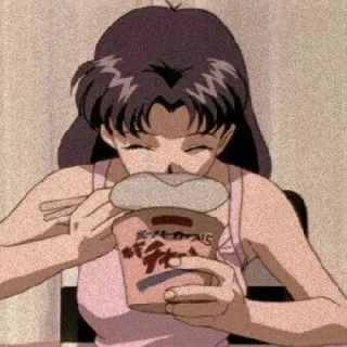 🍜 anime, girl, food, noodles, cute, eating, illustration, cartoon telegram sticker