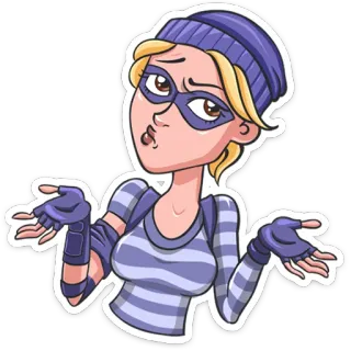 🤷‍♀️ Frau, Cartoon, Lila, Hut, Handschuhe, Maske, Achselzucken telegram sticker