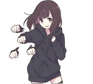 ✊️ Fille anime, Sweat à capuche, Dessin animé, Mignon, Pose de combat telegram sticker
