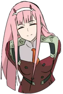 😊 Zero Two Darling in the Franxx Anime, Zero Two, Darling in the Franxx, Personaggio, capelli rosa, sorridente telegram sticker
