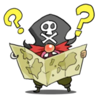 ❓ bajak laut, peta, tanda tanya, kartun, harta karun, petualangan, karakter whatsapp sticker