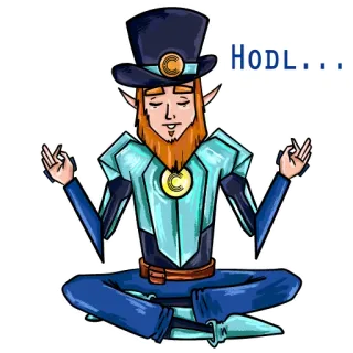 🤝 HODL... cryptocurrency, finance, investing, meme, leprechaun, meditation, digital currency telegram sticker